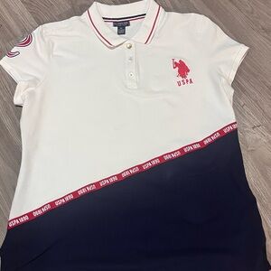 U.S. Polo Assn. Kids Polo Shirt - White and Navy with Red Accents